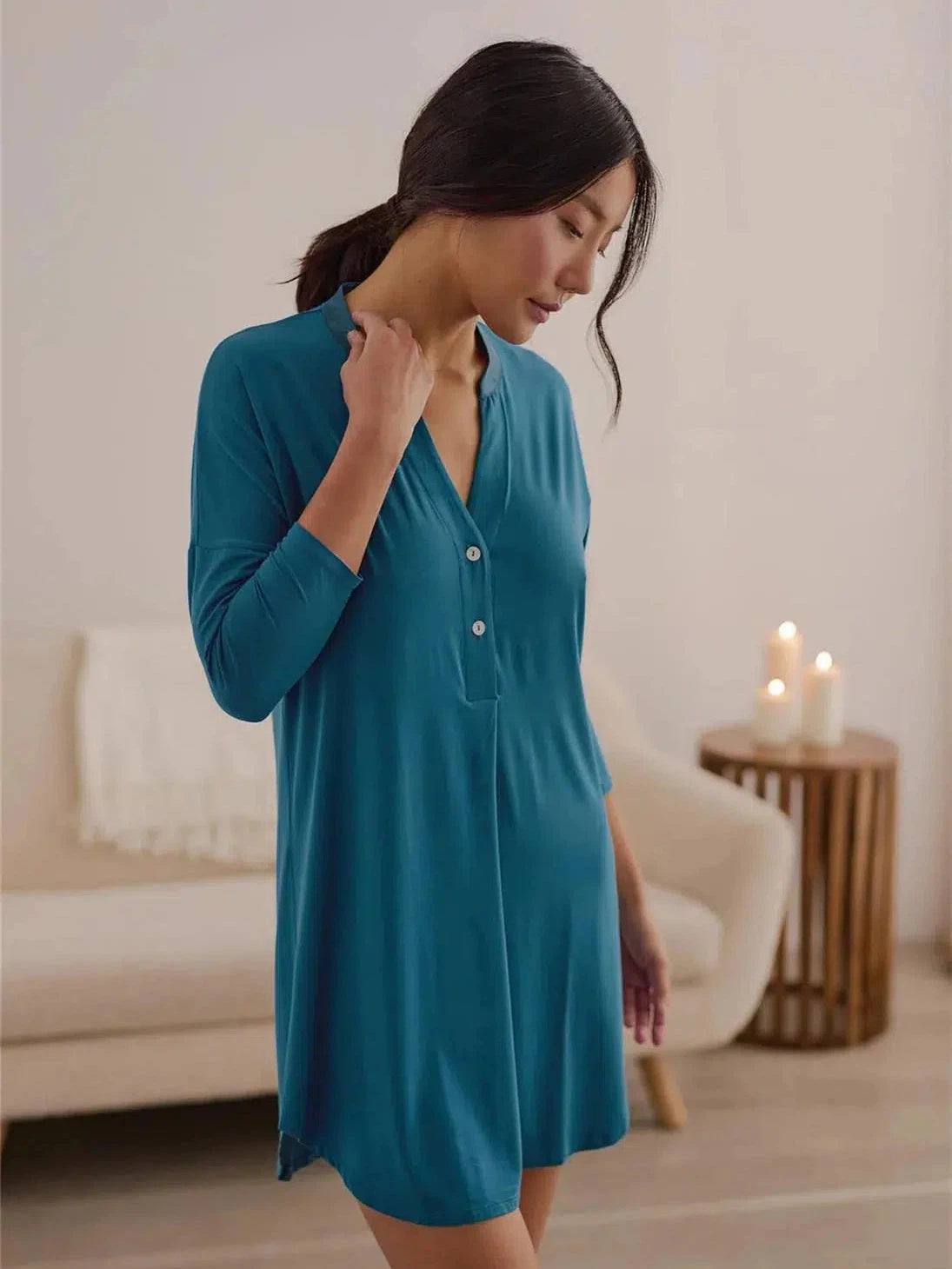 Fleurt-Peacock Dolman 3/4 Sleeve Nightshirt