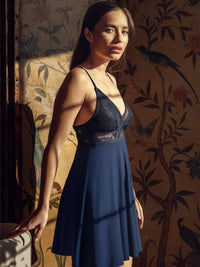 Montelle Intimates-Navy Botanical Flirty Chemise Set