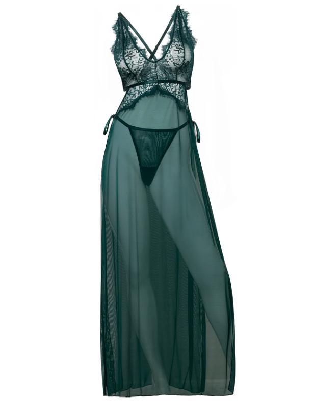 Oh La La Cheri Rain Forest Cami Sheer Lace Lingerie Gown