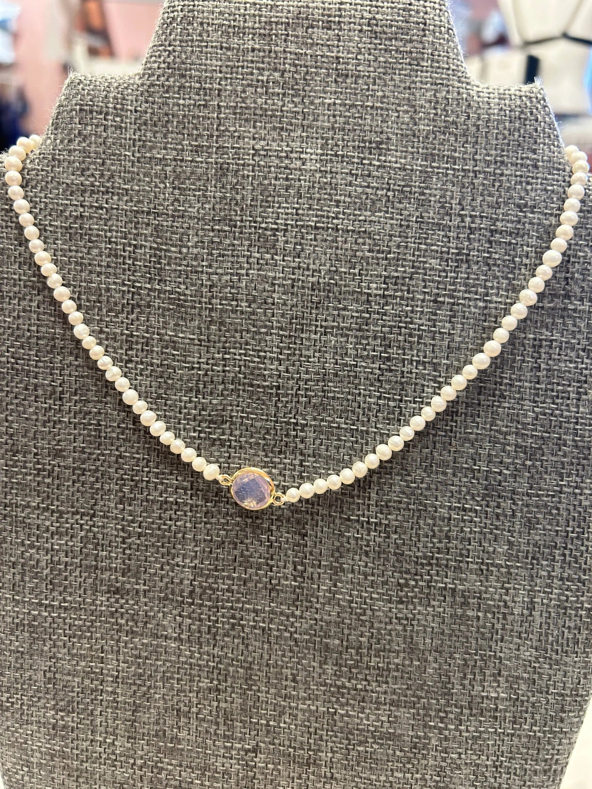 Studio G Pearl Necklace with Crystal Center