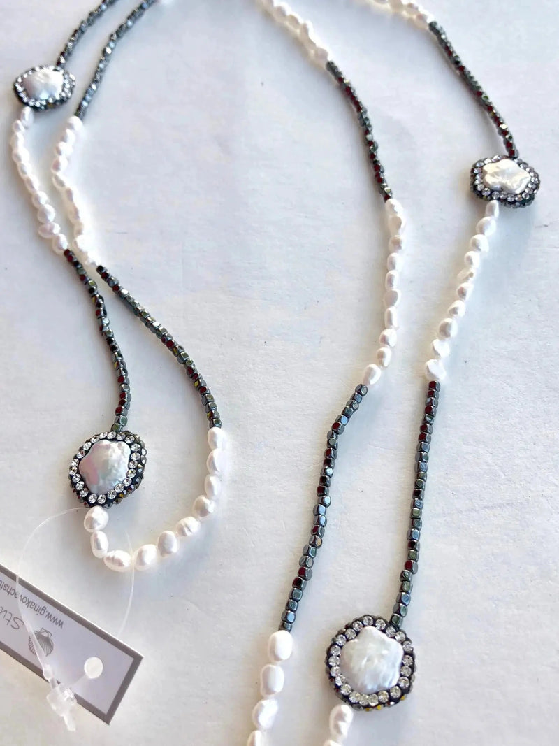 Studio G Seed Pearl Pyrite and Sparkle Druzy Necklace