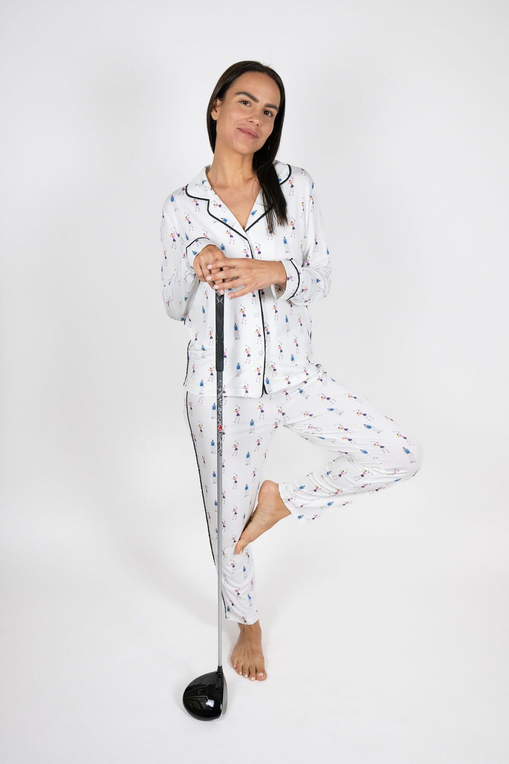 Aspen Dream-Jolene Golfers Print Long Pajama Set