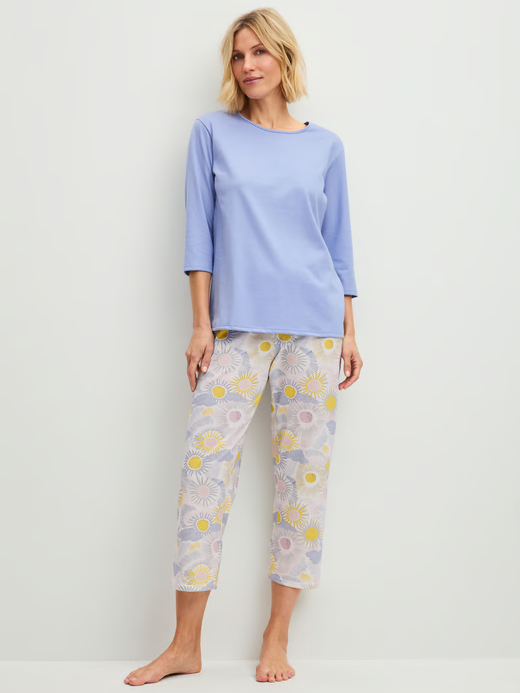 Calida-100% Cotton Harmony Blue Print 7/8 Pajama Set