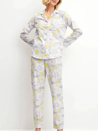 Calida-100% Cotton Harmony Blue Print Cotton Button Down Pajamas