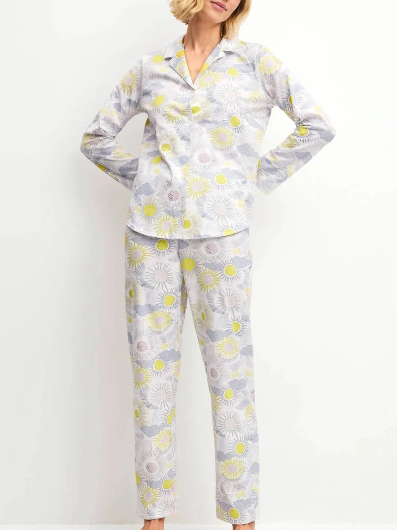 Calida-100% Cotton Harmony Blue Print Cotton Button Down Pajamas