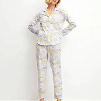 100% Cotton Harmony Blue Print Cotton Button Down Pajamas