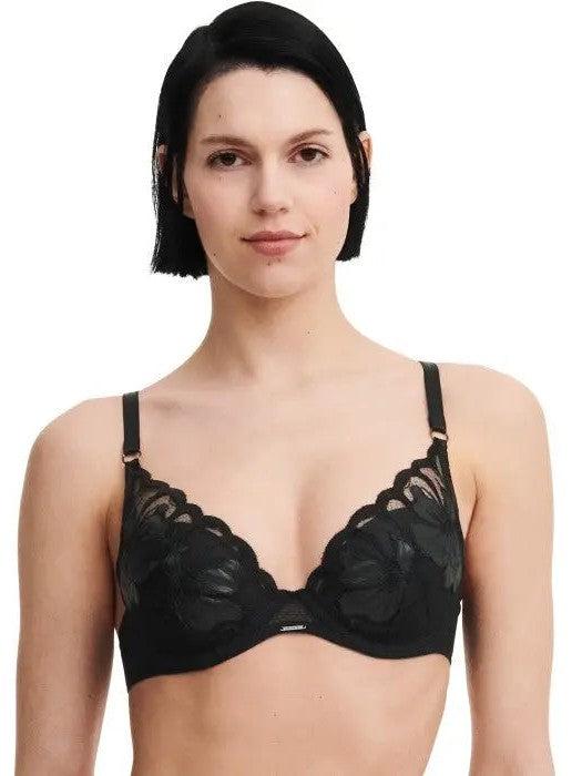 Chantelle Fleurs Signature Black Leather Plunge Bra