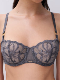 Chantelle-Grey Fancy Fleurs Demi Lace Bra