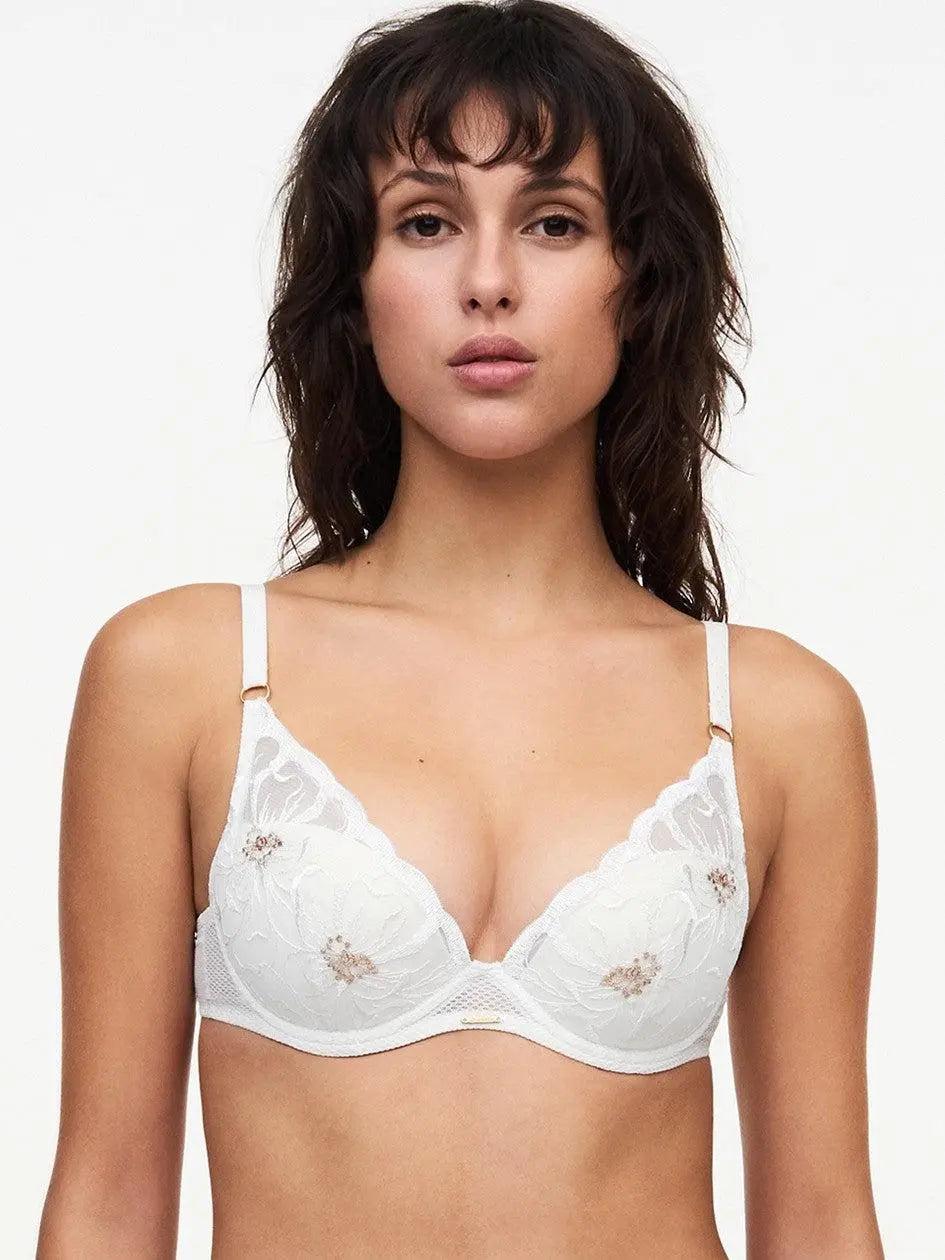 Chantelle Ivory and Gold Fleurs Plunging T-Shirt Bra