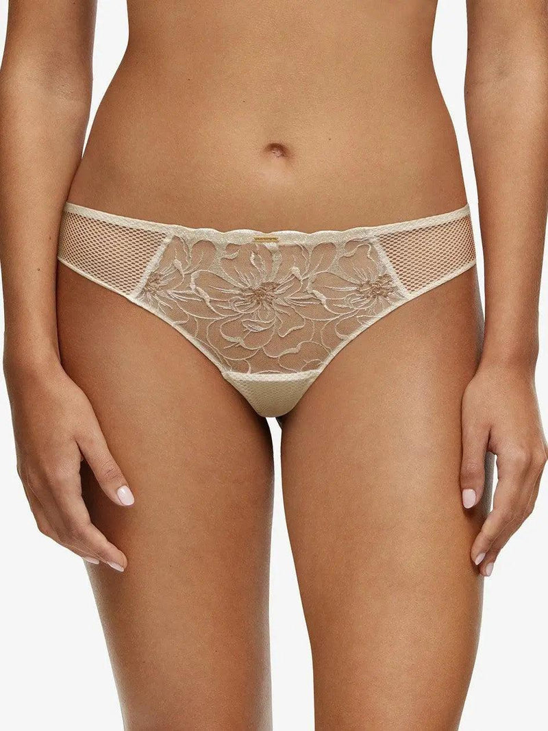 Chantelle Ivory and Gold Fleurs Thong