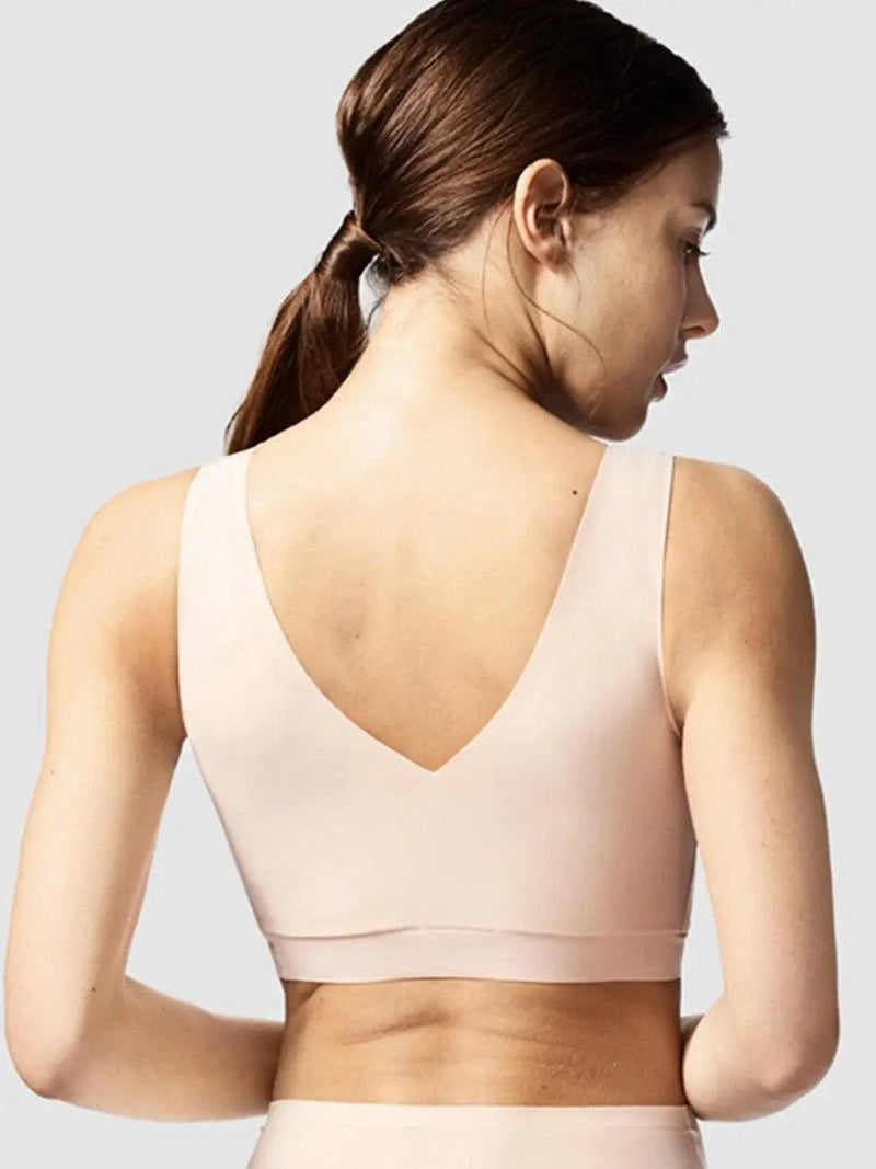 Back of Chantelle SoftStretch V-Neck Bra in Nude Blush Color