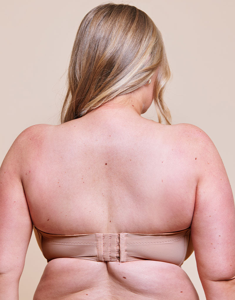 Curvy Kate Luxe Strapless Multiway Bra CK2601 in Latte, back view worn strapless