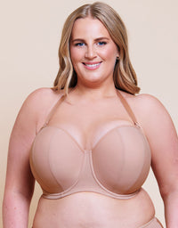 Curvy Kate Luxe Strapless Multiway Bra CK2601 in Latte, front view with halterneck straps
