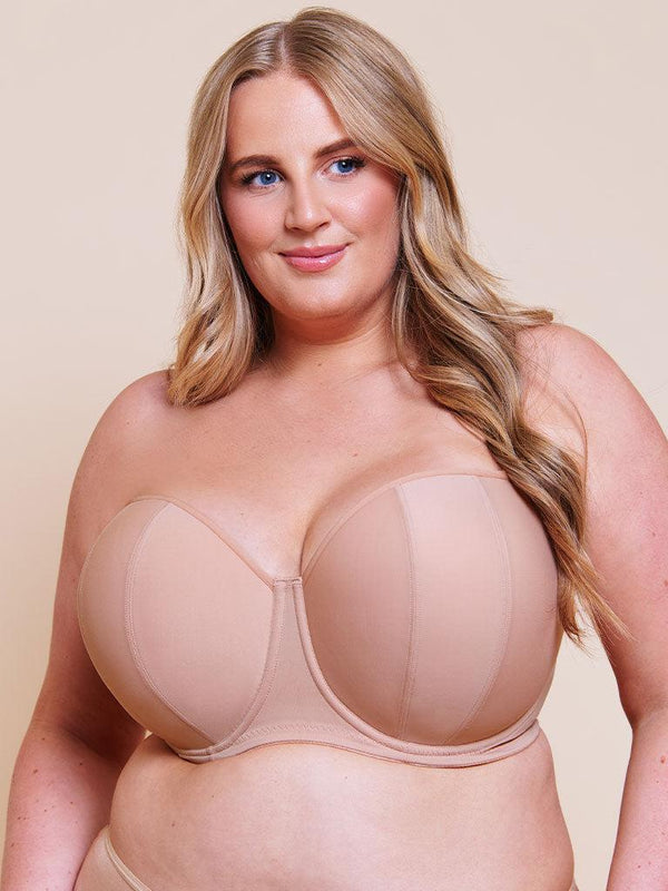 Curvy Kate Luxe Strapless Multiway Bra CK2601 in Latte, front view worn strapless