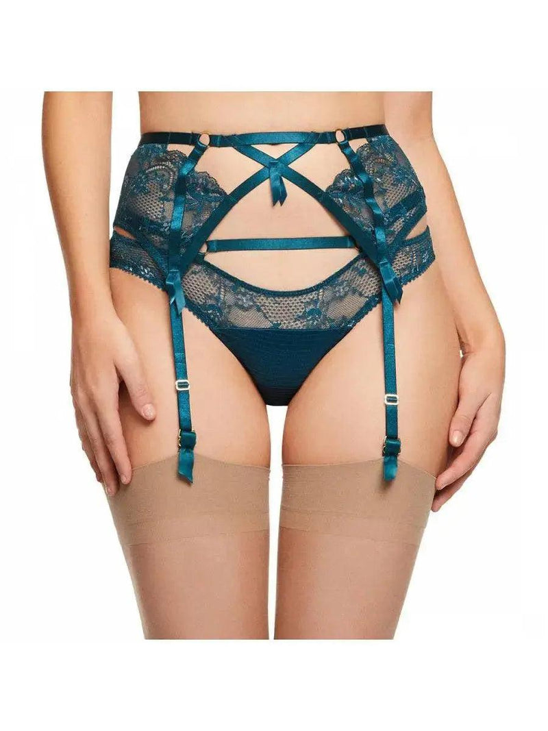 Lucite Blue Madam X Suspender and Bikini set