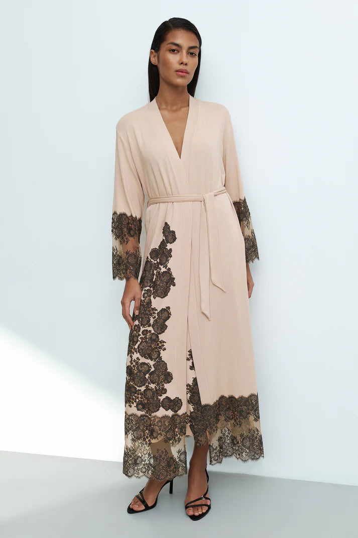 Effetto Lingerie-Almond Milk Night Bloom Long Sleeve Robe
