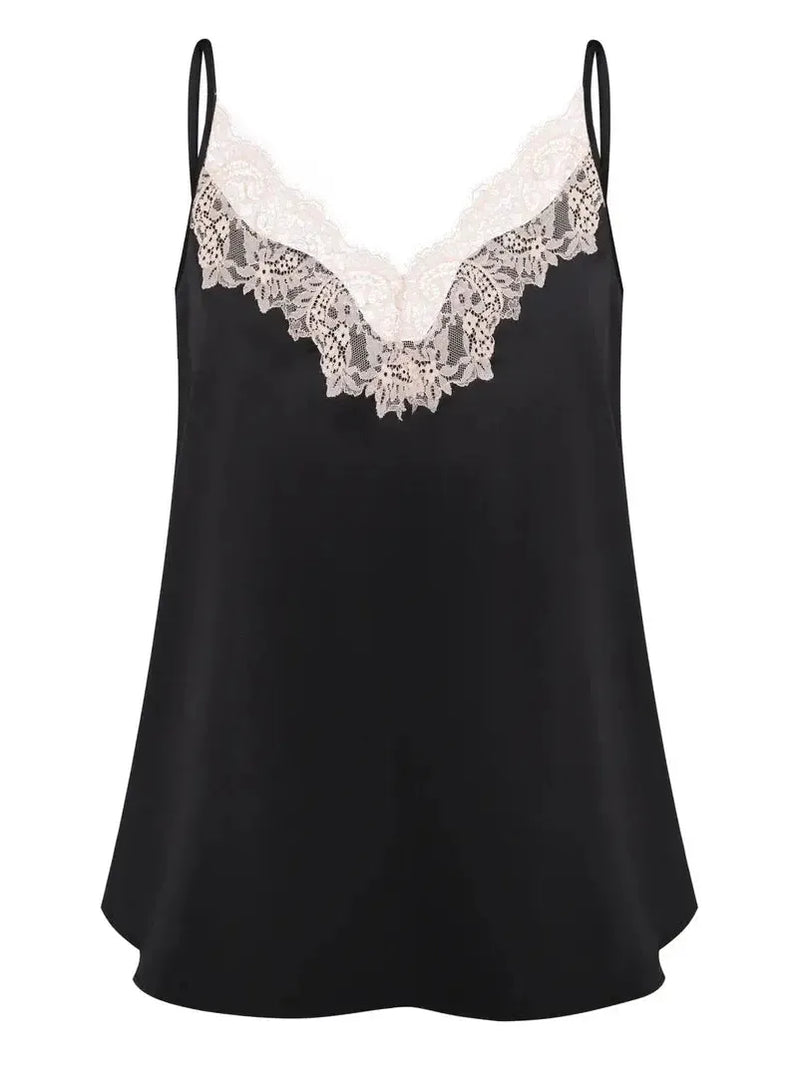 Effetto Lingerie-Black and Beige Lace Cami Short Set
