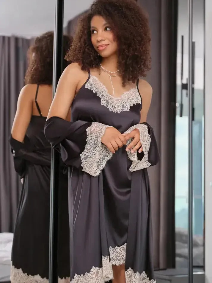 Effetto Lingerie-Black Effetto Satin Robe