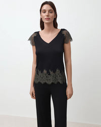 Effetto Lingerie-Black Lace Reverie T-Shirt Pajama Set