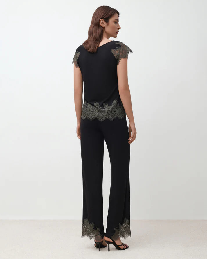 Effetto Lingerie-Black Lace Reverie T-Shirt Pajama Set