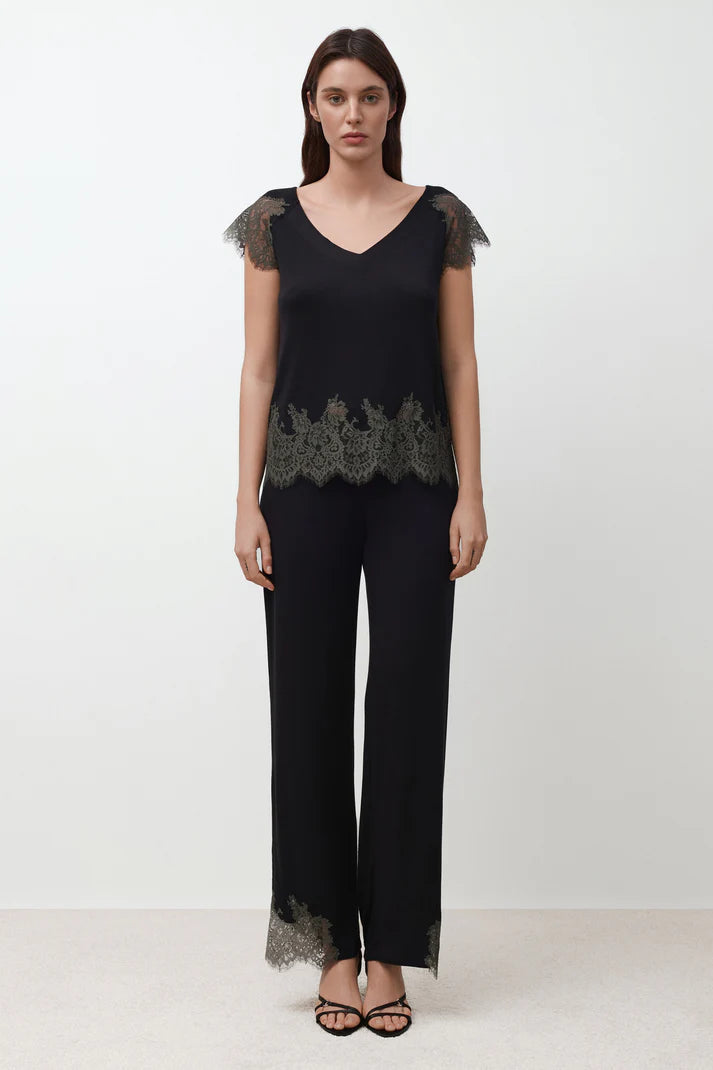 Effetto Lingerie-Black Lace Reverie T-Shirt Pajama Set