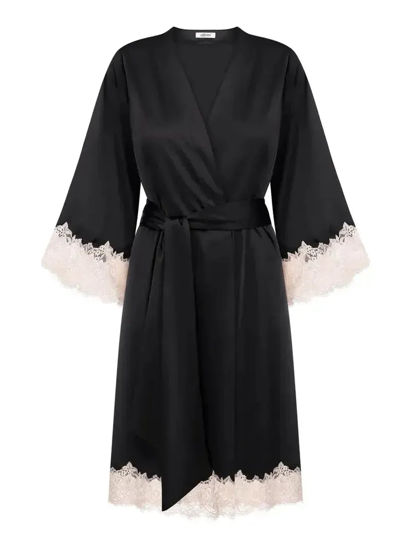 Black Effetto Satin Robe