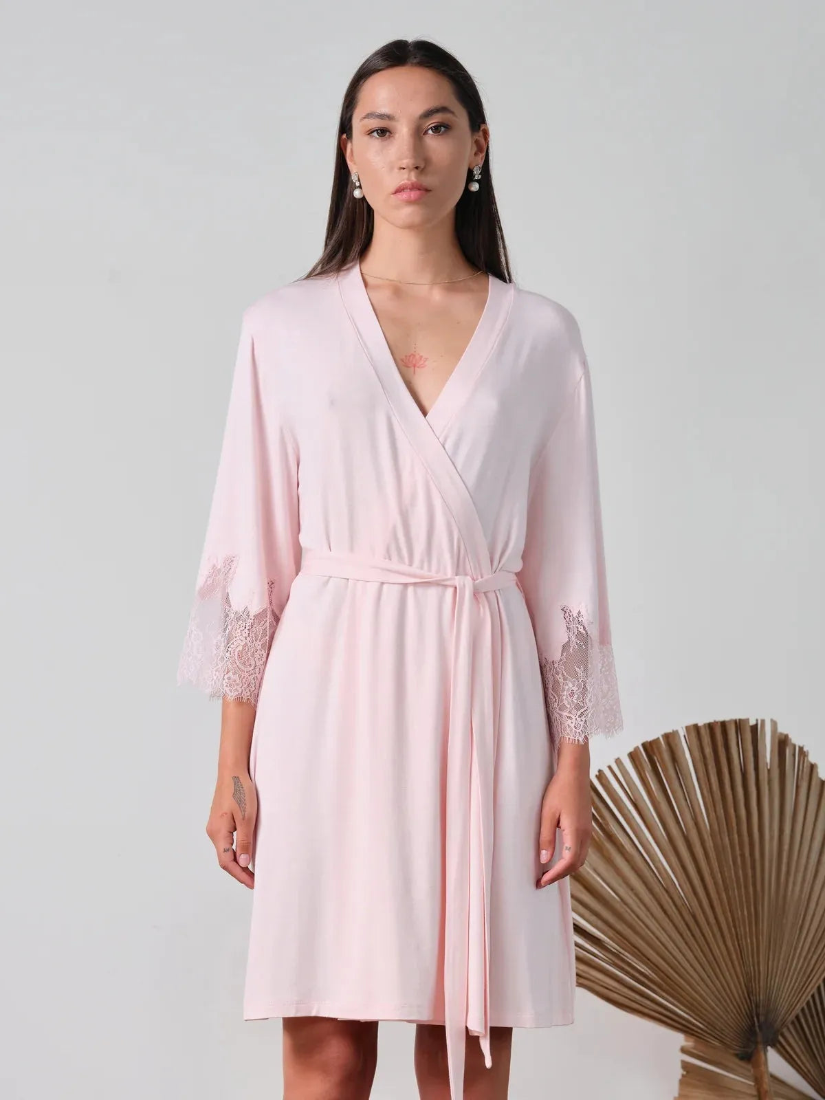 Effetto Lingerie-Pink Bamboo 3/4 Sleeve Robe