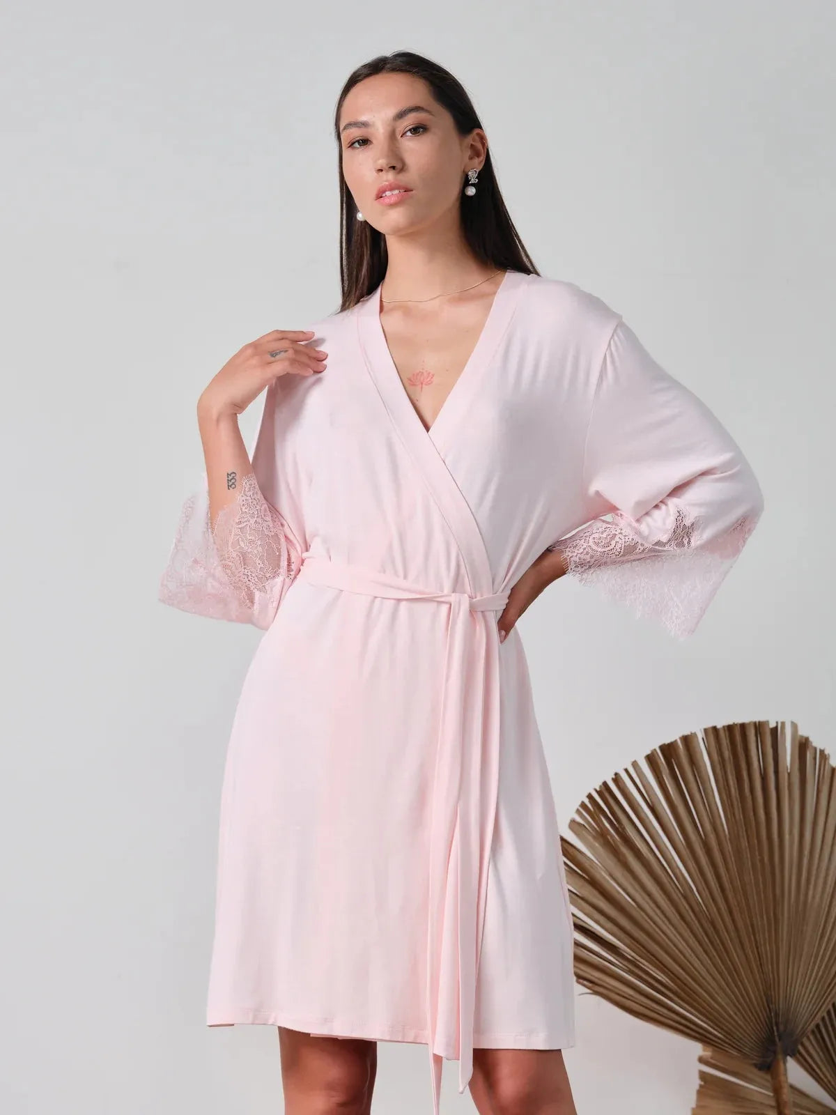 Effetto Lingerie-Pink Bamboo 3/4 Sleeve Robe