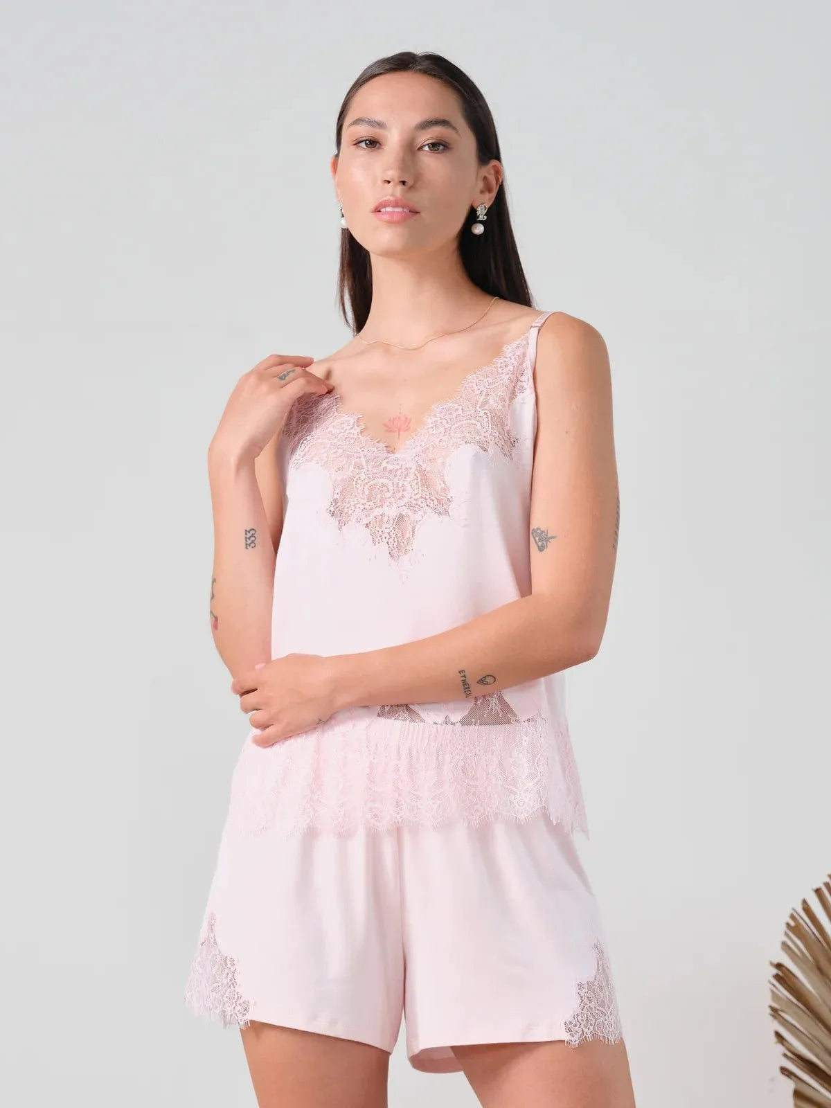 Effetto Lingerie-Pink Bamboo Cami Shorts Set