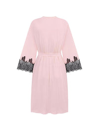 Effetto Lingerie-Pink & Black Lace Bamboo 3/4 Sleeve Robe