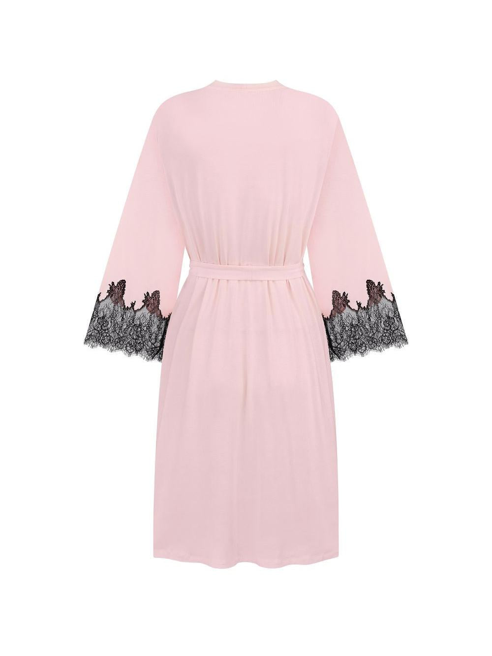 Effetto Lingerie-Pink & Black Lace Bamboo 3/4 Sleeve Robe