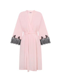 Effetto Lingerie-Pink & Black Lace Bamboo 3/4 Sleeve Robe