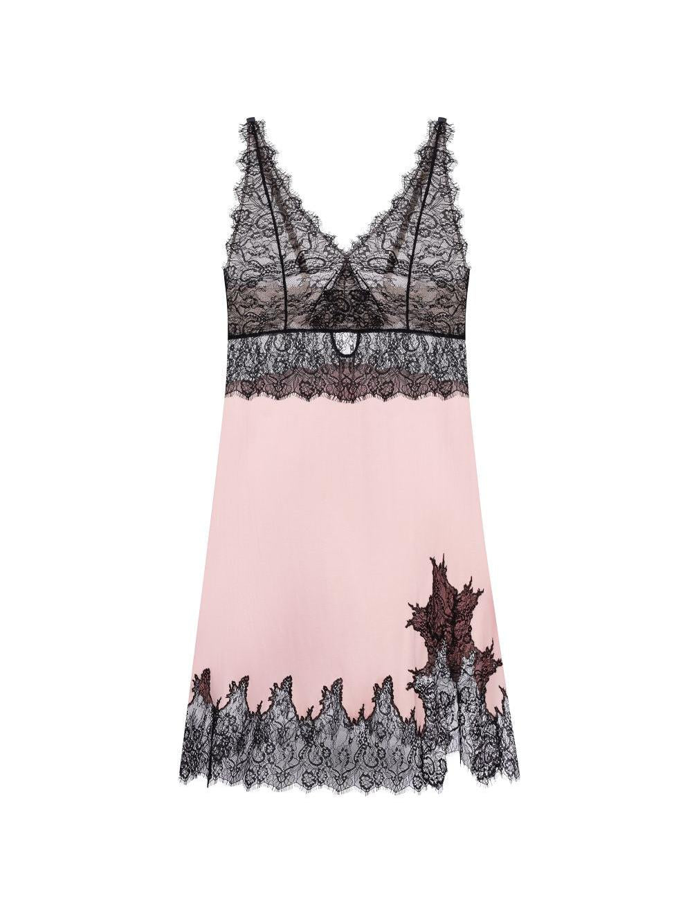 Effetto Lingerie-Pink & Black Lace Chemise with Breast Support