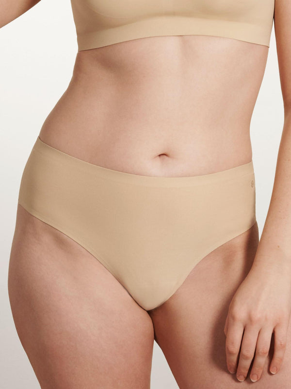 Evelyn & Bobbie High Waisted Thong in Sand – front view