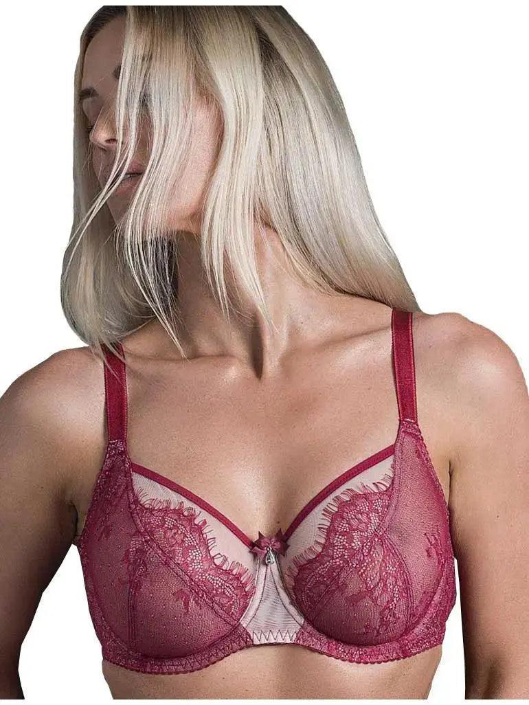 Fit Fully Yours Ada see-thru lace bra in deep red color