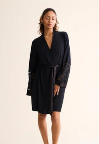 Fleurt Black Parisian Nights Kimono Robe