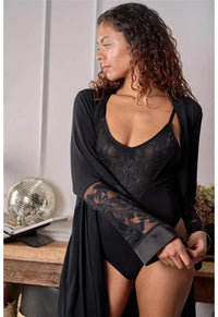 Fleurt Black Parisian Nights Kimono Robe