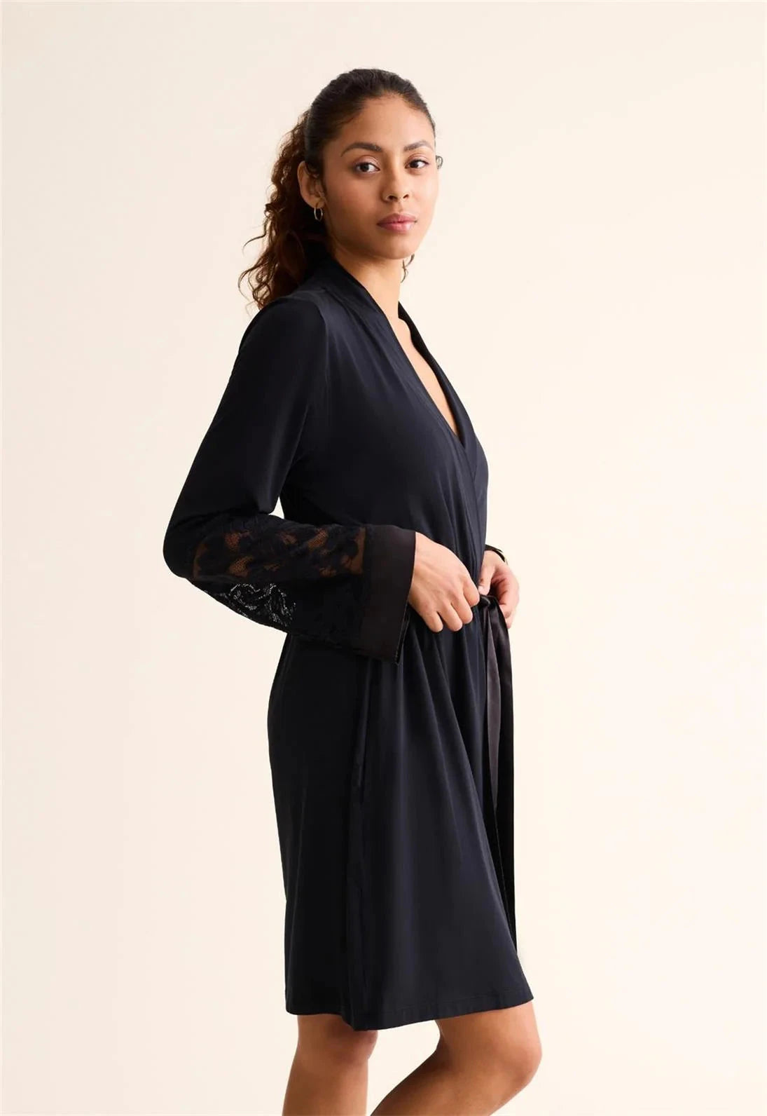 Fleurt Black Parisian Nights Kimono Robe