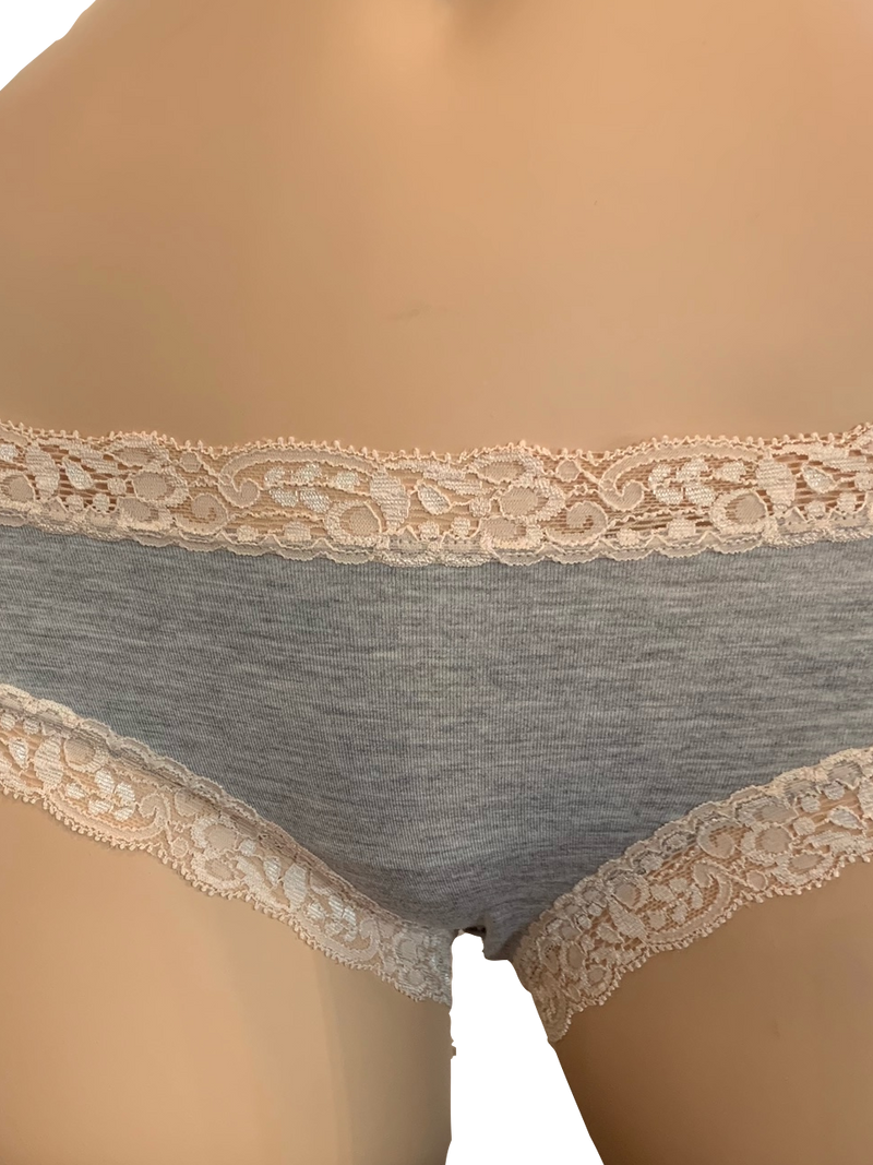 Fleurt iconic boyshorts in heather grey color with lotus color lace trim