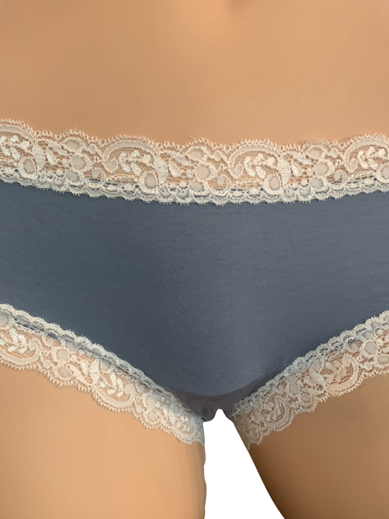 Fleurt iconic boyshorts in sea dust color with chantilly lace trim