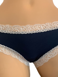 Fleurt iconic boyshorts in horizon blue color with white lace trim