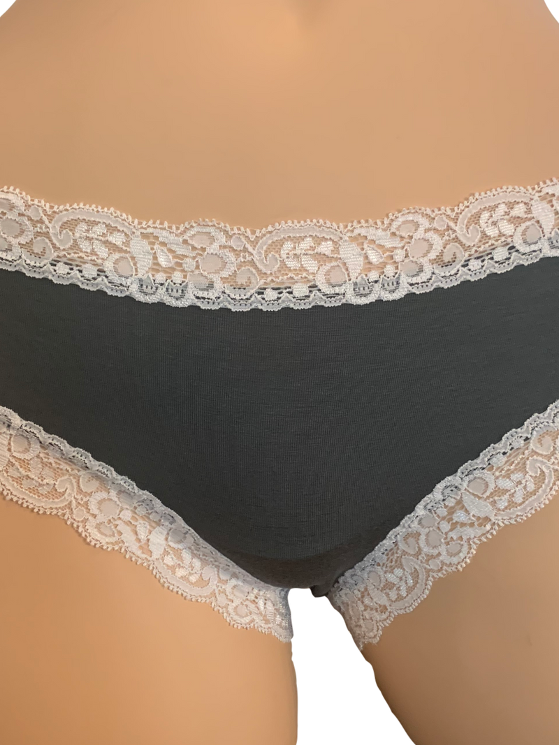 Fleurt iconic boyshorts in lichen color with white lace trim