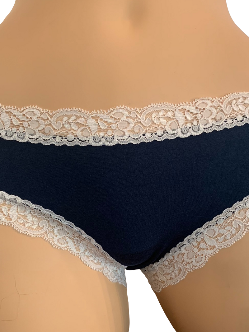 Fleurt iconic boyshorts in horizon blue color with white lace trim