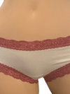 Fleurt Iconic boyshorts in ivory color with lychee color lace trim