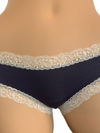 Fleurt iconic boyshorts in nightshadow color with ivory lace trim