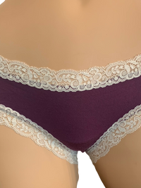 Fleurt iconic boyshorts in wild berry color with ivory lace trim