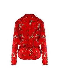 back of Frank Lyman Red Flower Long Sleeve Top Style