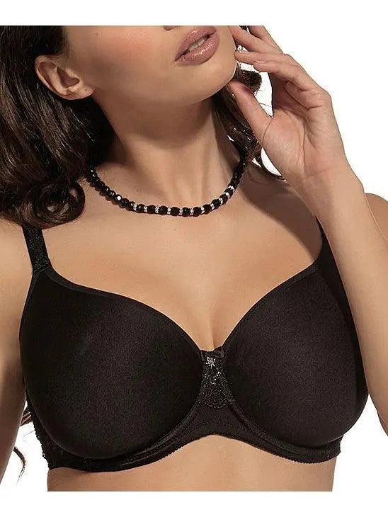 Up close of black bra with smooth cup 