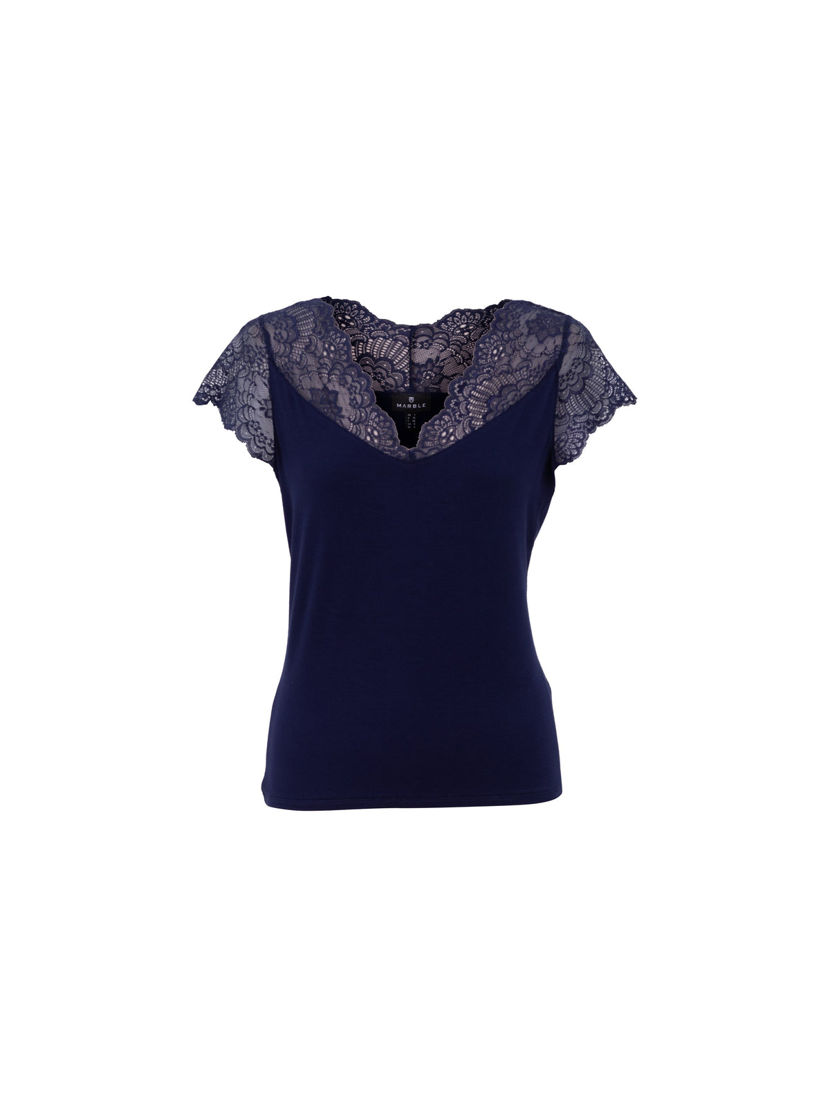 Marble Navy  Top with Lace Trim