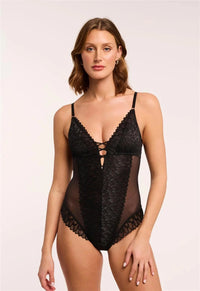 Montelle Intimates Black Lacy Teddy Bodysuit